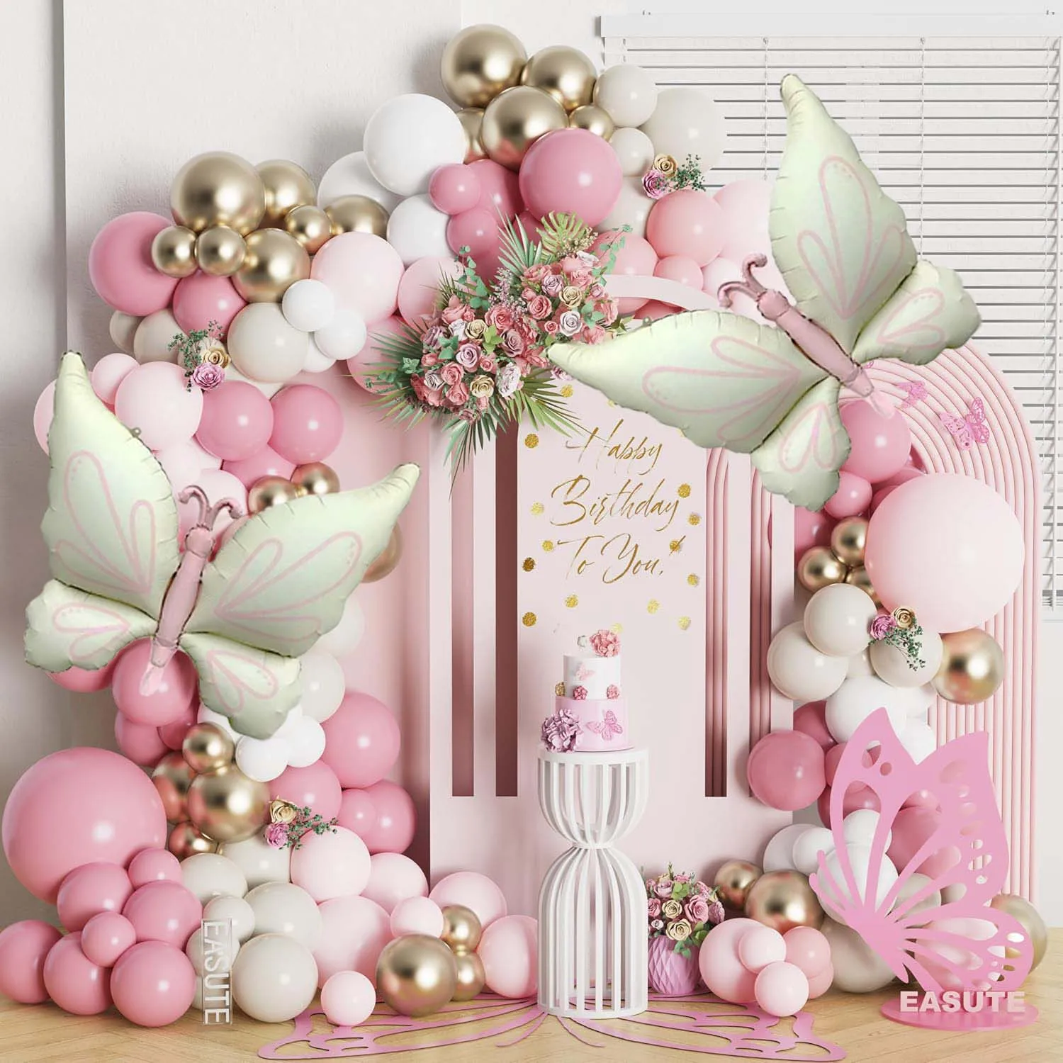 Schmetterlings-Ballon-Set, milchweiße, schmetterlingsförmige Aluminiumfolienballons und platinschwarze Latexballons für Partys und Geburtstage