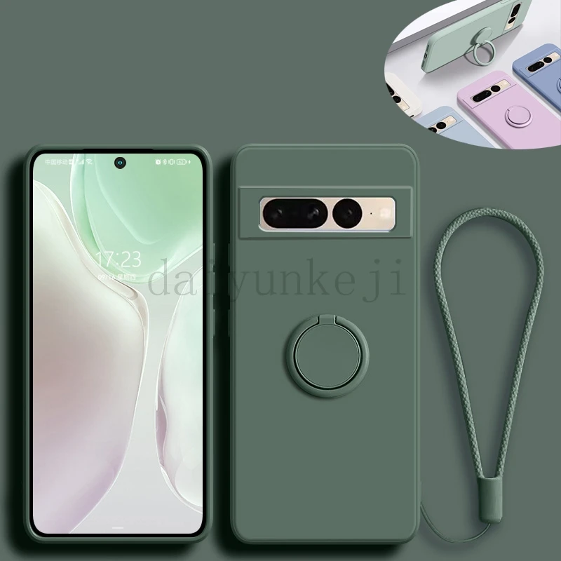 Enhanced Liquid Silicone Phone Case with Ring Holder and Screen Protector - Soft, Durable Cover