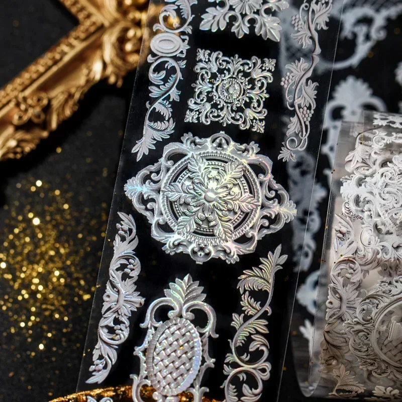 1Roll Baroque Stars Border Golden Sun Bronzing Handbook Decorative Tape Transparent DIY Decoration Stickers Adhesives Scrapbook Cut 50mm*2M