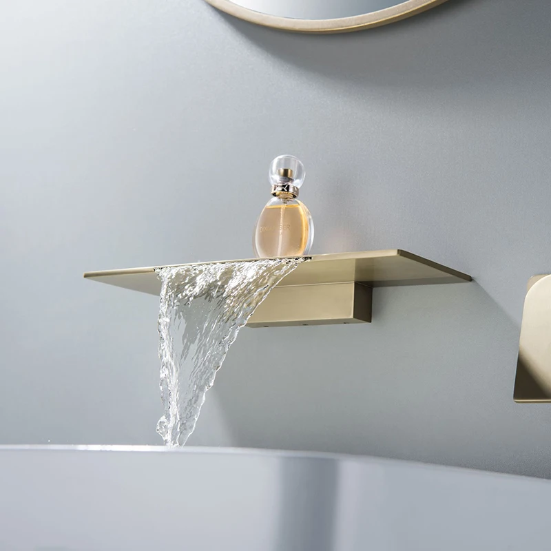 Wall Mounted Concealed Bathtub Faucet Hot And Cold Water Faucet Waterfall Outlet  Stainless Steel Black Gold 3