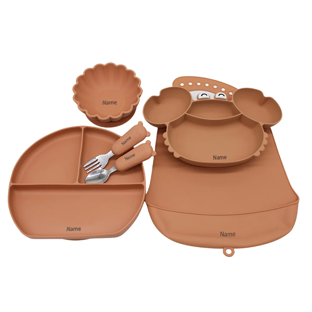 6-Piece Silicone Tableware Set with Free Name Engraving Creative Gifts Customized for Boys and Girls