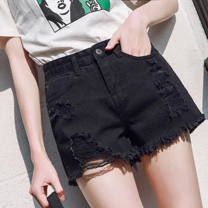 Womens Shorts Black Denim Jeans Short Pants for Women To Wear Mini Ripped Baggy Loose Outdoor Casual Low Price XL Normal Outfits