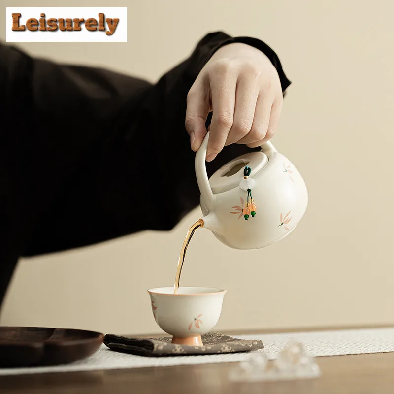 203ml Orchid Wind Chime Cream Ding Kiln Teapot Vintage Tea Infuser Pot Tea Maker Kettle with Strainer Tableware Supplies Craft