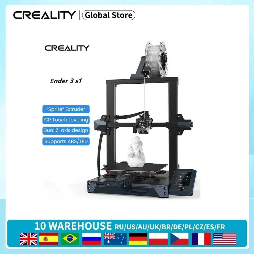 2022 CREALITY Ender-3 S1 3D Printer Direct Dual-Gear Extruder Dual Z-Axis 32Bit Silent High-Precision CR Touch Auto Bed Leveling