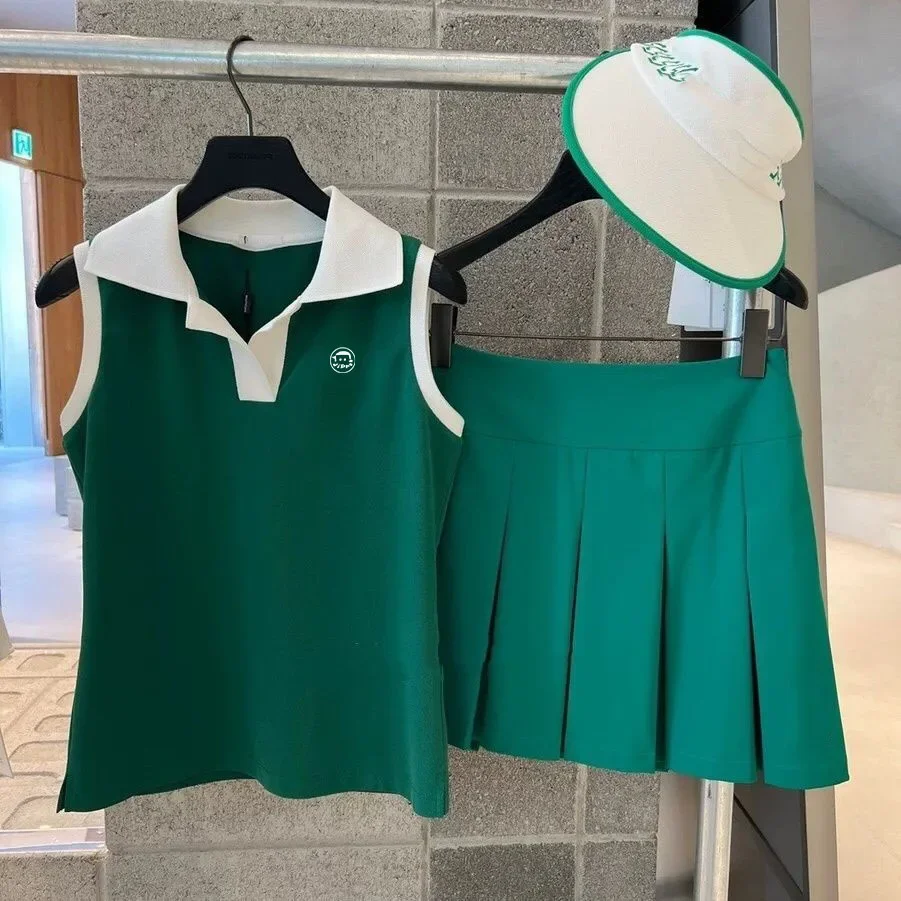 

Korean Brand Women Sleeveless Golf Vest Summer Ladies Polo Golf Shirts Elastic Leisure Waistcoat Sports Tops