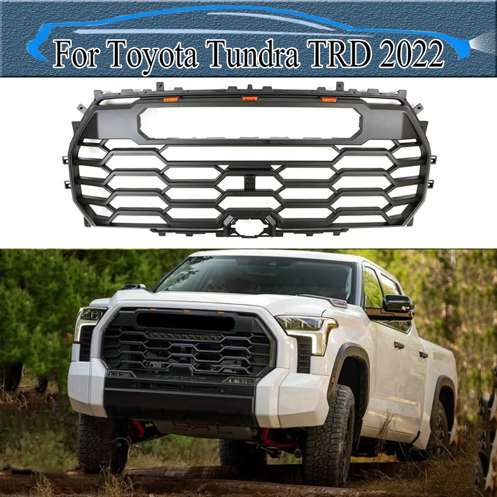 

Hood Grille ABS Matte Black Auto Parts Front Bumper Mesh Grilles Trim Cover Front Racing Grill For Toyota Tundra TRD 2022