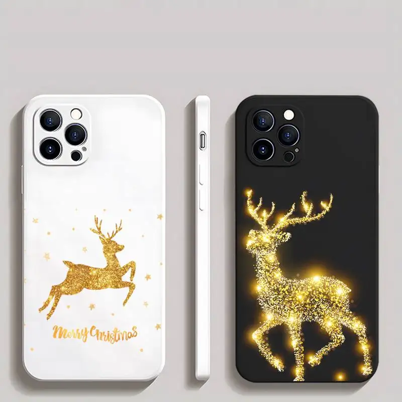 Merry Christmas Tree Deer Phone Case White For Iphone 13 Pro Max 12 11 14 Mini Xs X Xr 7 8 6S Plus Se 2020 Shockproof Back Cover