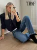 TRAF Women Fashion With Pockets Bomber Jacket Coats Vintage Long Sleeve Front Button Casual Female Outerwear Chic Tops 4