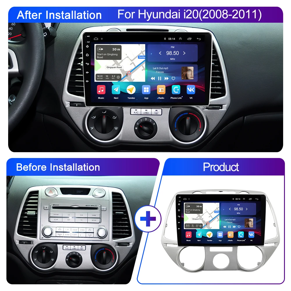 Car Multimedia Player Car Radio LEHX L6pro 2 din Android 14 Auto Car Radio Multimedia For Hyundai I20 2008-2012 GPS Navigation 2Din Carplay Stereo dvd Player