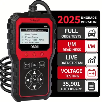 Advanced Obd2 Scanner V350 - Handheld Diagnostic Tool for All Vehicles, Reads Engine Faults, Tests Battery, Analyzes and Tests Engine Performance, 350+ Readiness Check Codes, Dtc Book, 35, 901+ Readiness Check Codes, Vehicle Diagnostics, User-Friendly Interface, Ergonomic Design, Sturdy Construction, No Battery Required 1