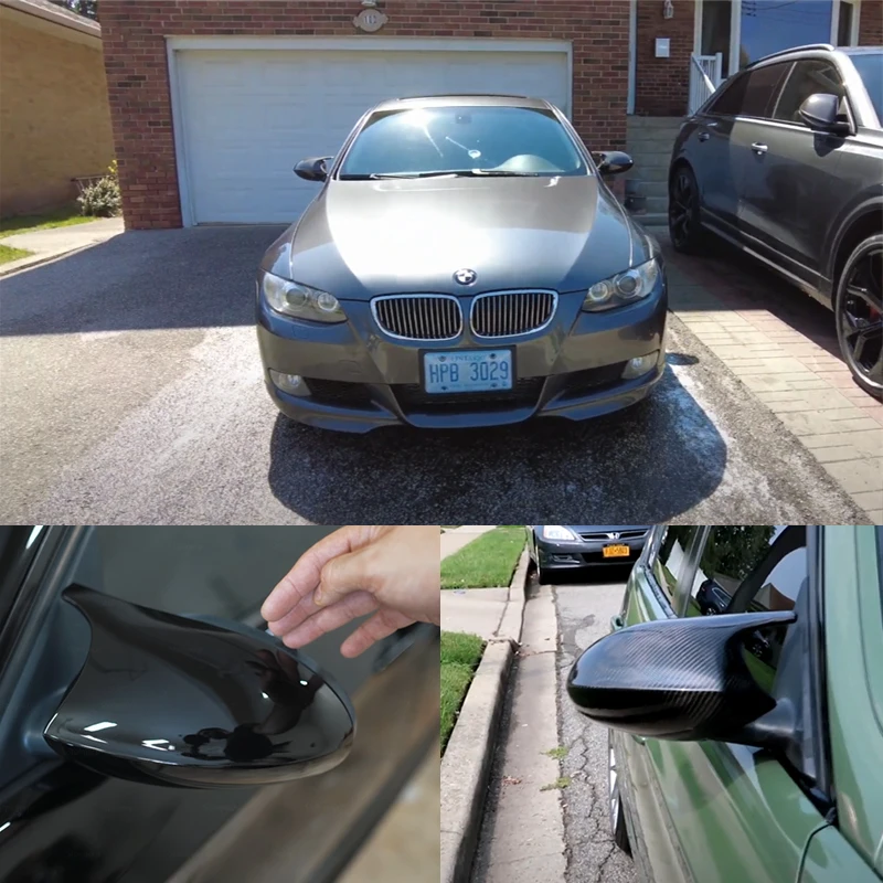 Carbon Fiber Pattern Black Side Mirror Cover Caps - M Look Car Accessories