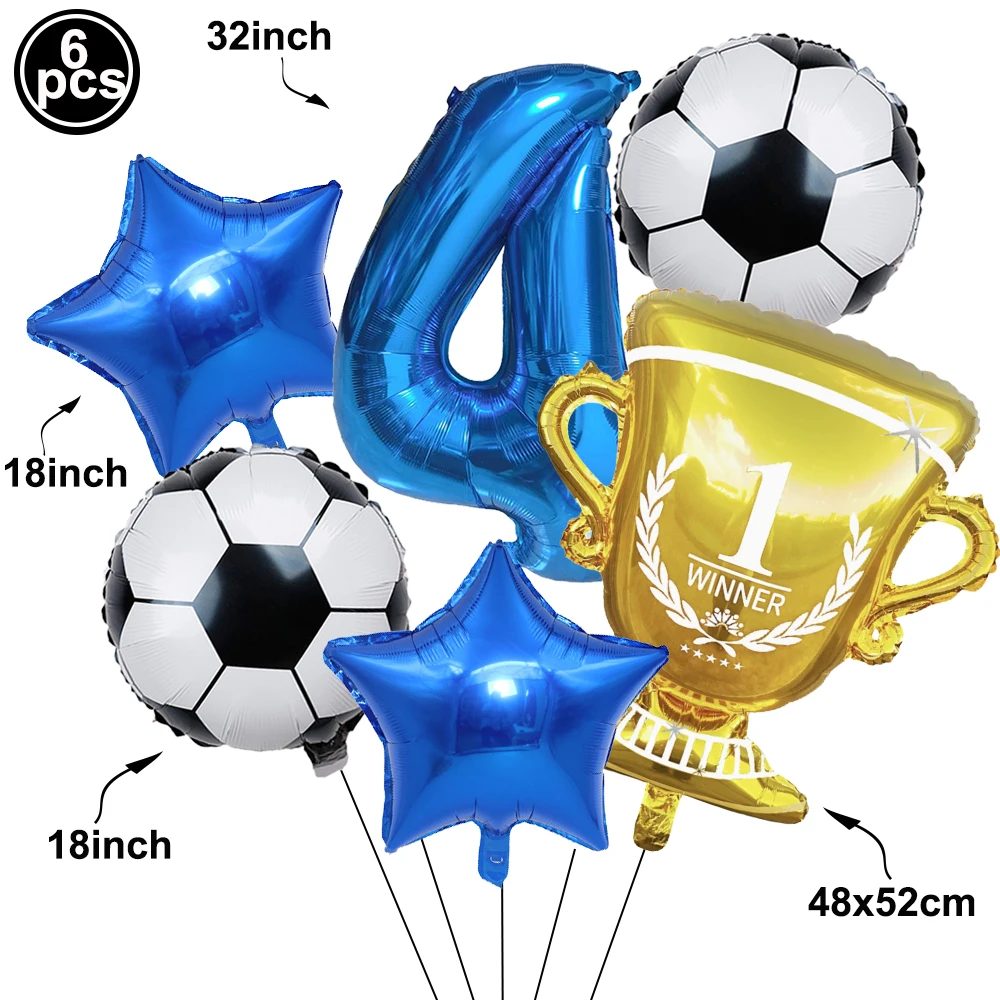 Fußball-Geburtstagsdekoration Fußball Gold-Trophäe Rot-Blaue Zahlenballons Set Fußball-Sportthema Jungen-Geburtstagsparty-Deko – Detail 5