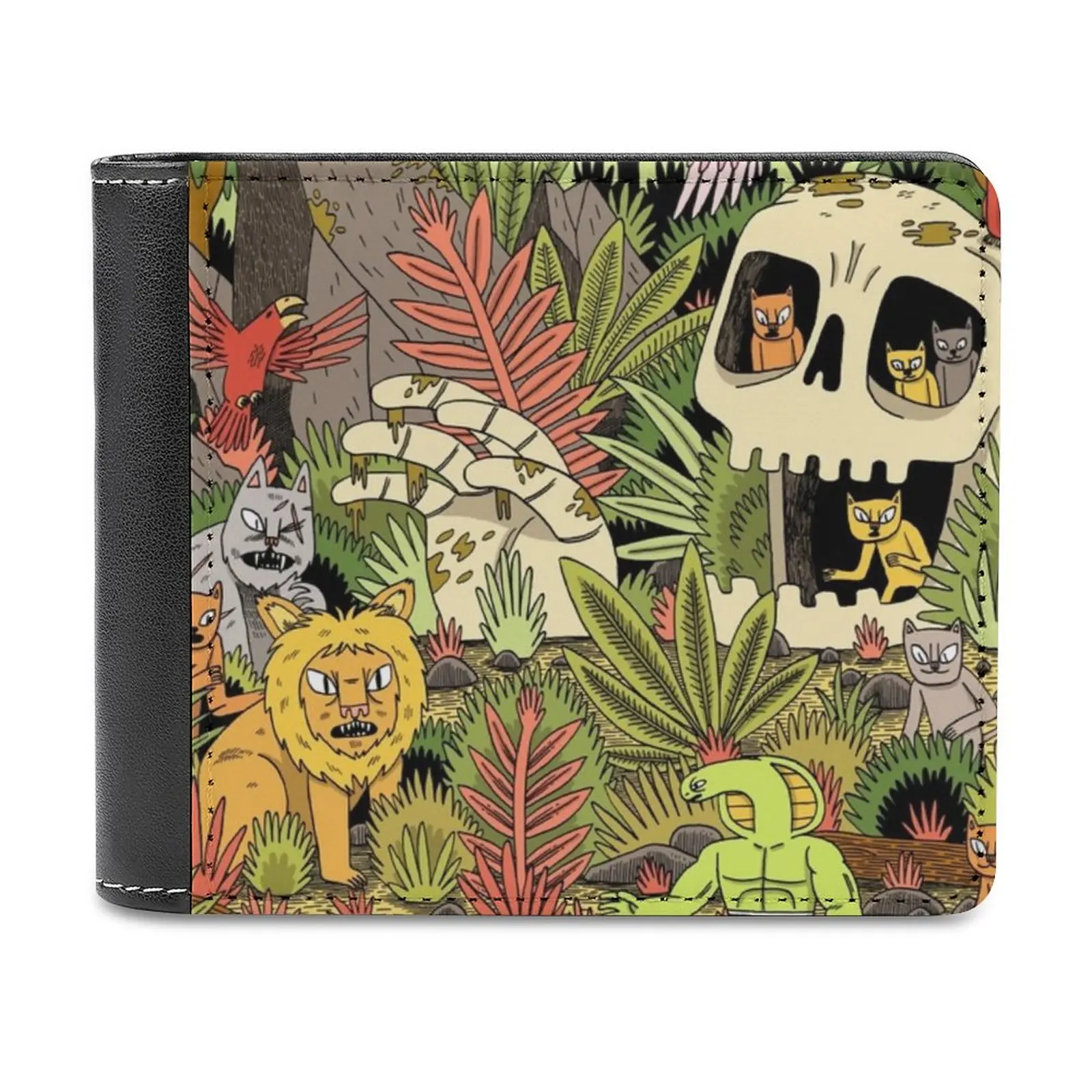 

Мужской кошелек в стиле джунглей, рандомный бумажник для мужчин, кошелек со змеями, кошками, черепами, львом, сафари, растениями, природа