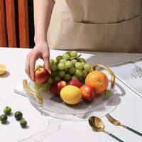 Acrylic Clear Round Serving Tray Bathroom Vanity Tray Decorative Tray With Golden Handle For Coffee Table Office 2