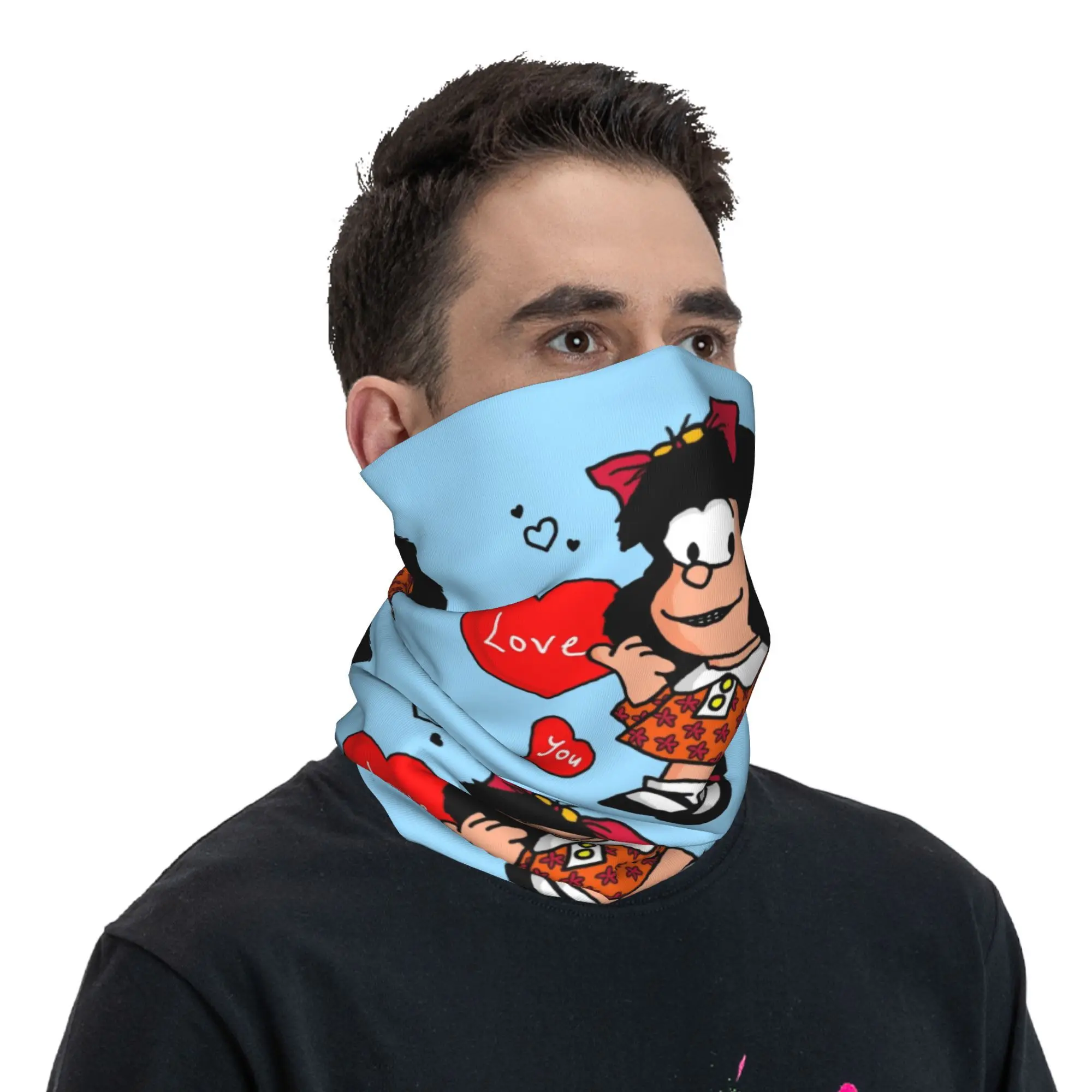 Winter Headband Neck Warmer Women Men Hiking Camping Tube Scarf Cartoon Quino Comic Face Bandana Gaiter Mafalda Love You