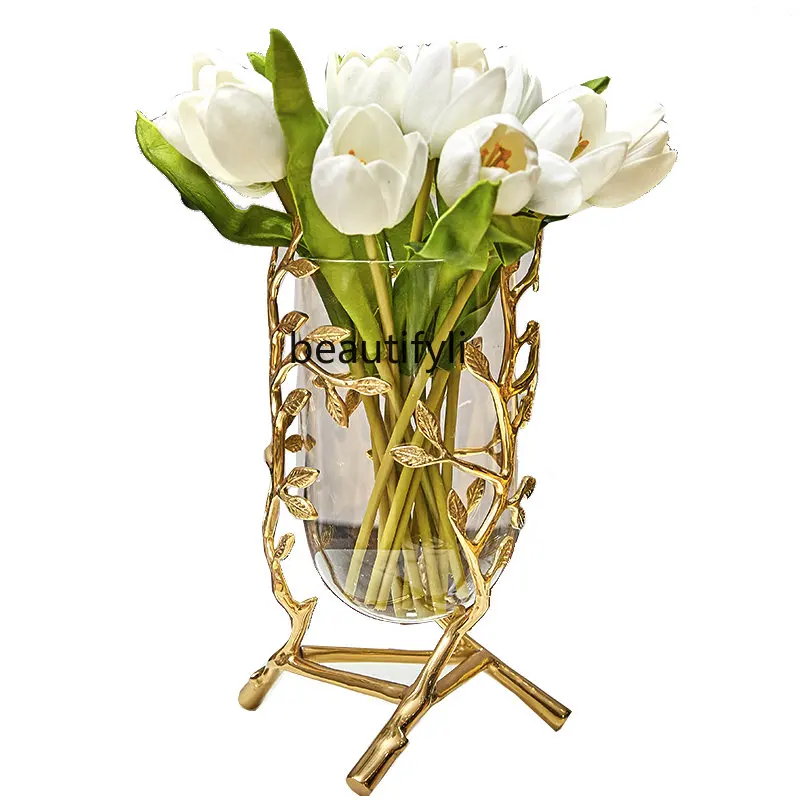 

yj American-Style Light Luxury Pure Copper Glass Vase Home Ornament Vase Ornaments