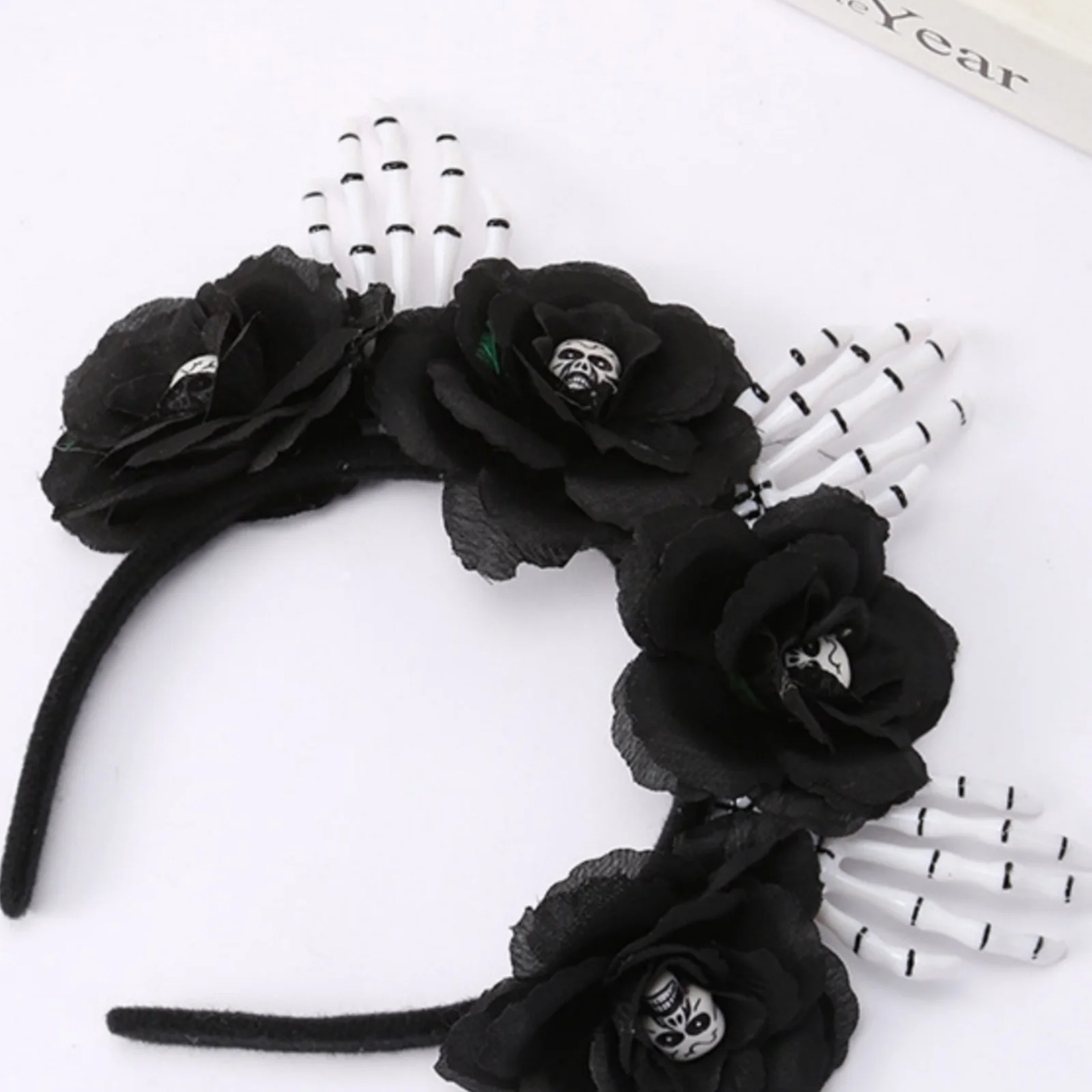 1PC  Halloween Skull Headbands Set, Black Rose & Skeleton Hand Design, Spooky Festive Hair Accessories