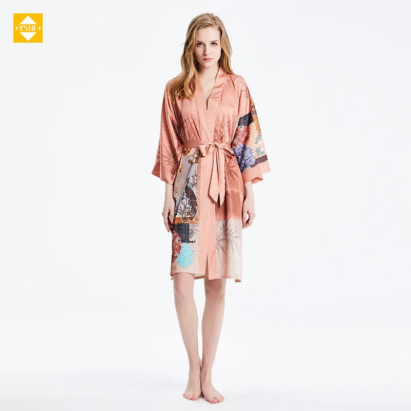 Hangzhou silk silk pajamas spring and summer New 100% Mulberry silk homewear bathrobe loose new Chinese cardigan