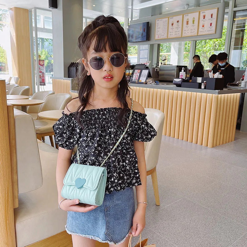 Fashion Heart Baby Girls Small Shoulder Bags Kids Coin Purse Accessories  Handbags Lovely Children Mini Square Messenger Bag