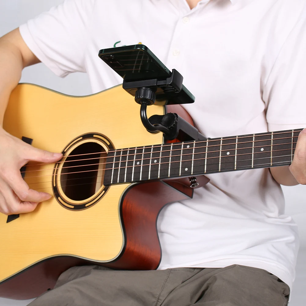 Gitarren-Telefonhalter, verstellbare Telefonunterstützung, Freisprech-Gitarrenständer, Handy-Halterung für die Aufnahme von Streaming-Gitarrenzubehör – Detail 2