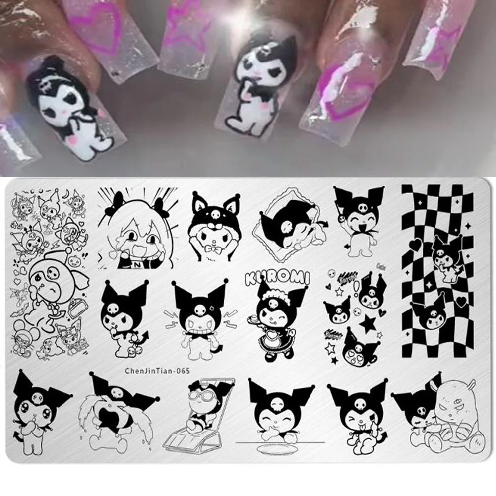 1개 체커보드 쿠로미 네일 스탬핑 플레이트 다양한 표정 쿠로미 스테인리스 스틸 스텐실 네일 스탬프 네일 프린팅 플레이트