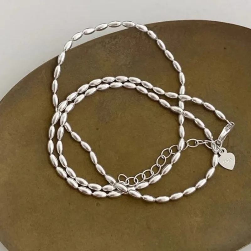 Silver Color Stacked Rice Grain Olive Beads Chain Necklace for Women Exquisite Simple Collarbone Chain Jewelry Gift