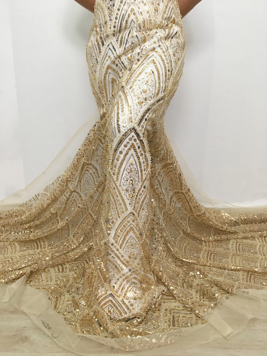 2025 African Lace Fabric High Quality 5 Yards Beaded Tulle French Lace  Fabric Nigerian Bride Wedding Dress for Women A4376 - AliExpress 200000297