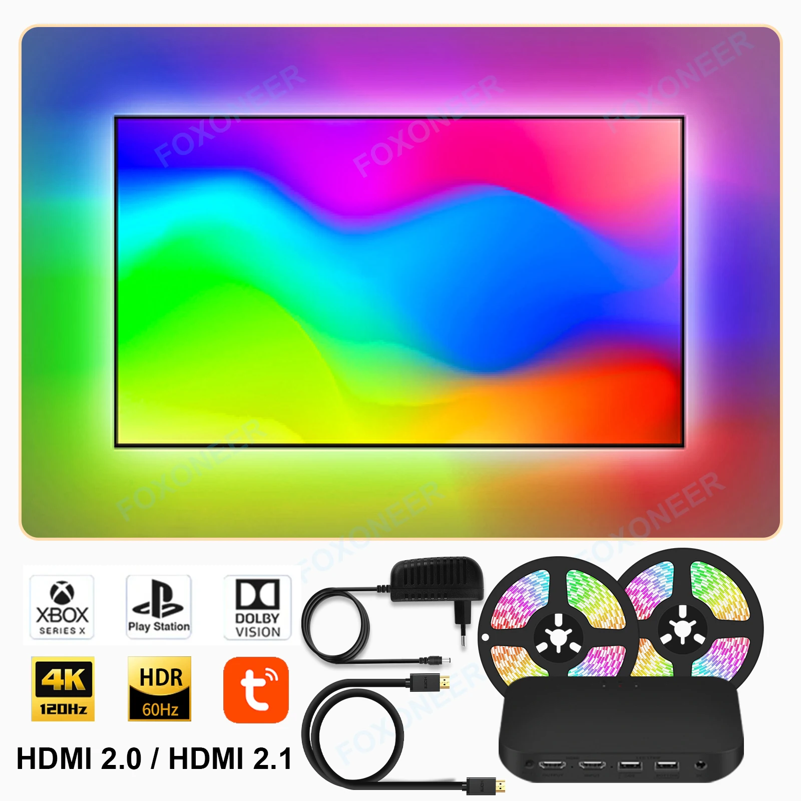 Smart Ambient TV Led-hintergrundbeleuchtung Für 4K HDMI 2,1 Gerät Sync Box Led Streifen Lichter Kit Wifi Alexa Stimme Google assistent Steuerung