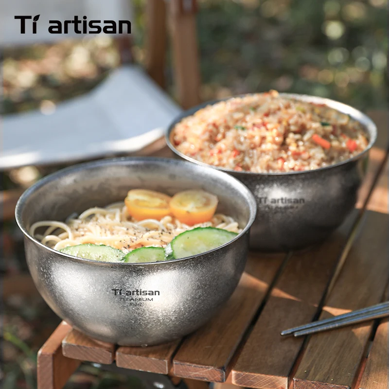 Tiartisan Pure Titanium Ultralight Camping Bowl 850ml Double Layer Non-Scalded Soup Bowl Outdoor Picnic Portable Food Container titanium tableware portable food container