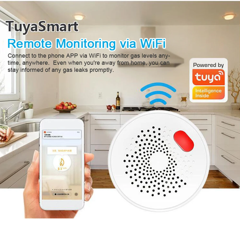 ปลั๊กตรวจจับก๊าซไวไฟแบบ WiFi สำหรับควบคุมผ่านแอป Tuya รองรับการตรวจจับก๊าซติดไฟ เช่น มีเทน บิวเทน สำหรับใช้ในบ้าน 1
