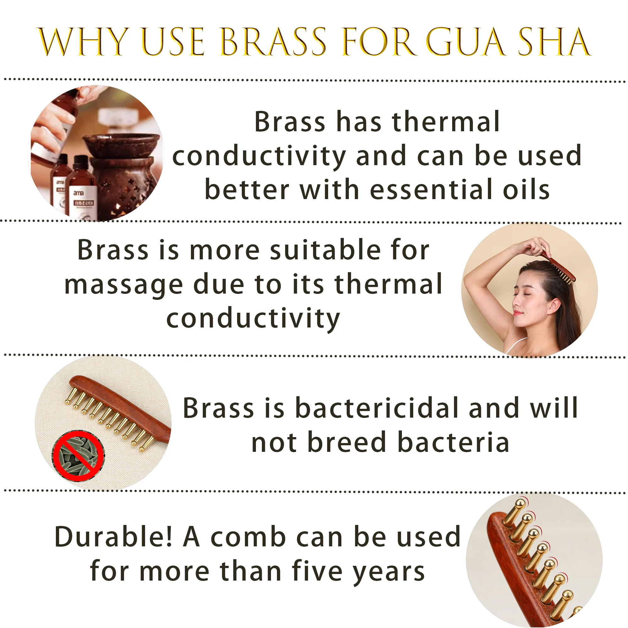 10-Teeth Copper & Wood Massager Comb for Head Meridian Therapy and Relaxation