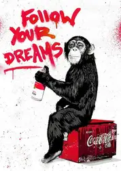 Street Graffiti Canvas Wall Art: Balloon Girl & Playful Monkey Poster - 40x60cm No Frame (Pink)
