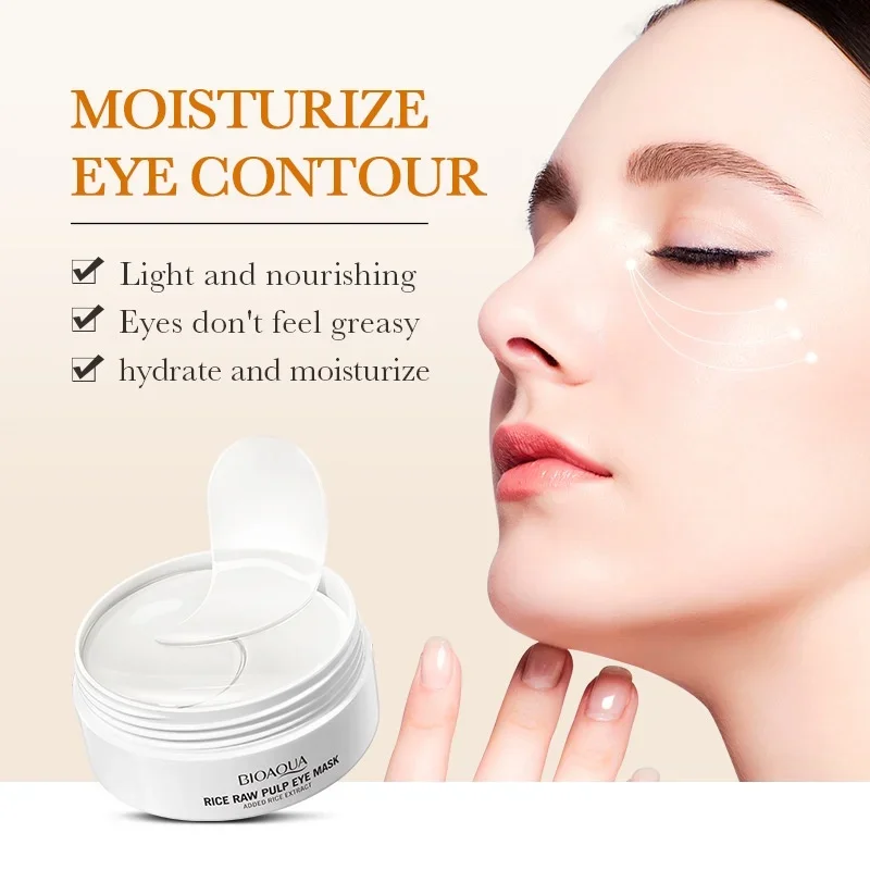 Rice Eye Mask 60pcs BIOAQUA Raw Pulp Anti Dark Circles Eyes Bags Remover Firming Moisturizing