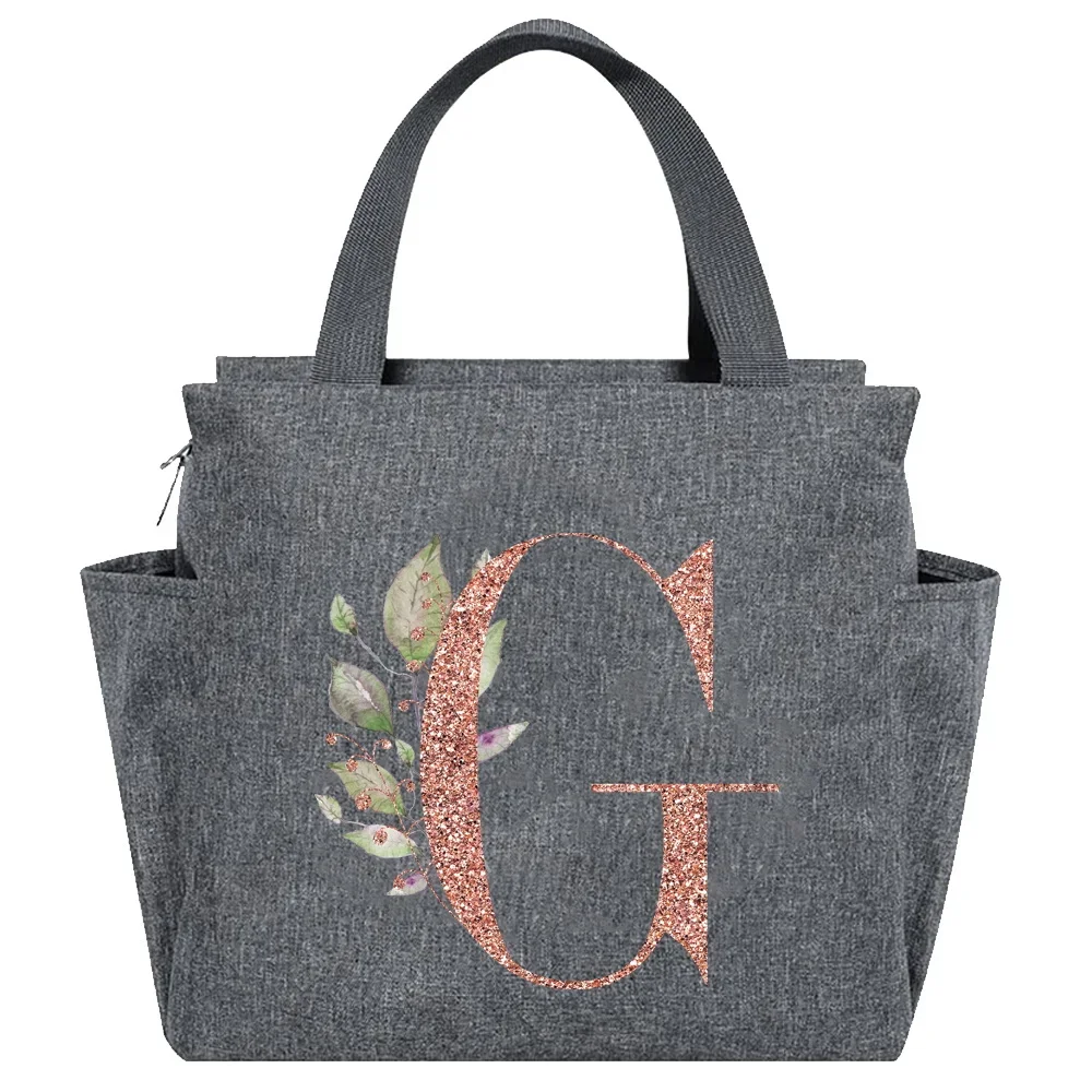 Rose Gold Insulated Lunch Tote with Letter Print