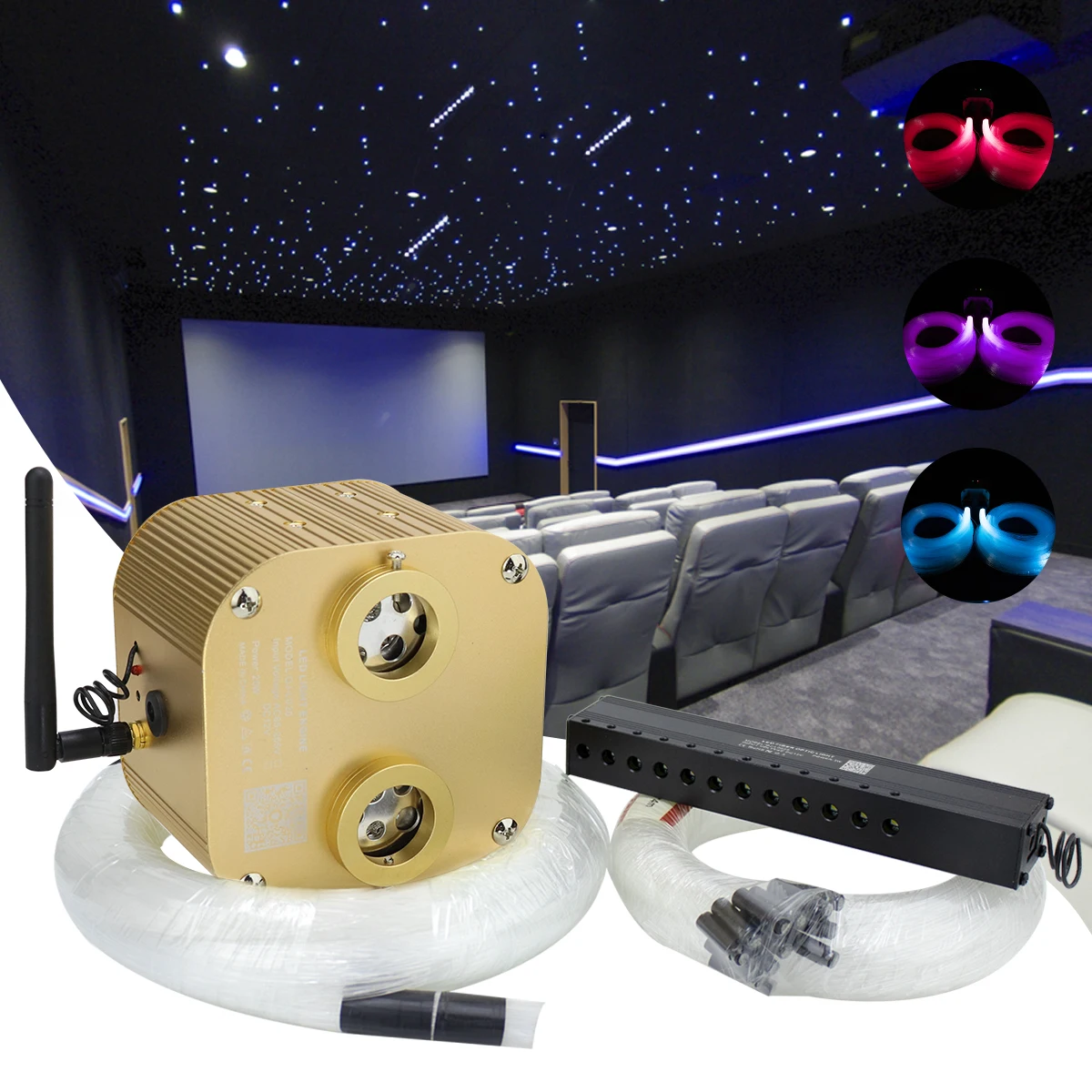 Fiber Optic Lamp Dual Port 20W Meteor Twinkle Starry Sky Star Ceiling APP Music Controller Shooting star RGBW Car Roof stars Fiber Optic Light