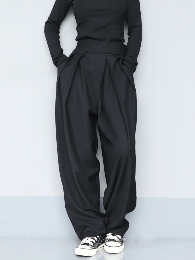 

High Waist Black Brief Pleated Long Wide Leg Trousers New Loose Fit Pants Women Fashion Tide Spring Autumn 2023