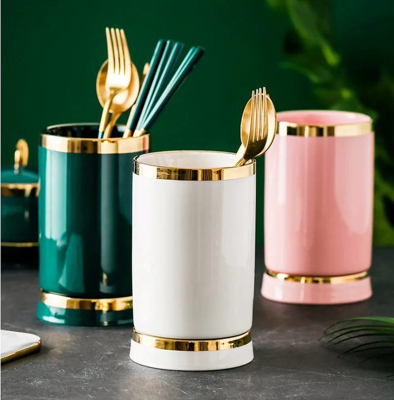 European-style Ceramic Chopstick Holder Kitchen Drain Knife and Fork Tube