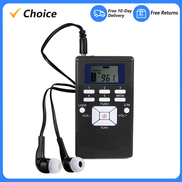 Mini Portable Stereo FM Digital Clock Receiver for Meeting Simultaneous Interpretation Clip-on Radio with Earphone Lanyard 1.2