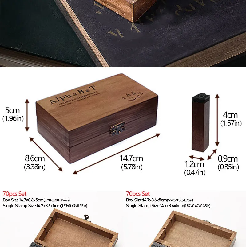 1 Set selbstfärbender Stempel mit Zahlen und Buchstaben, Tagebuch, Hochzeit, Briefset, Töpferstempel, Holzhandwerk, Tagebuchdekoration, DIY, handgefertigt, mit Box – Detail 8