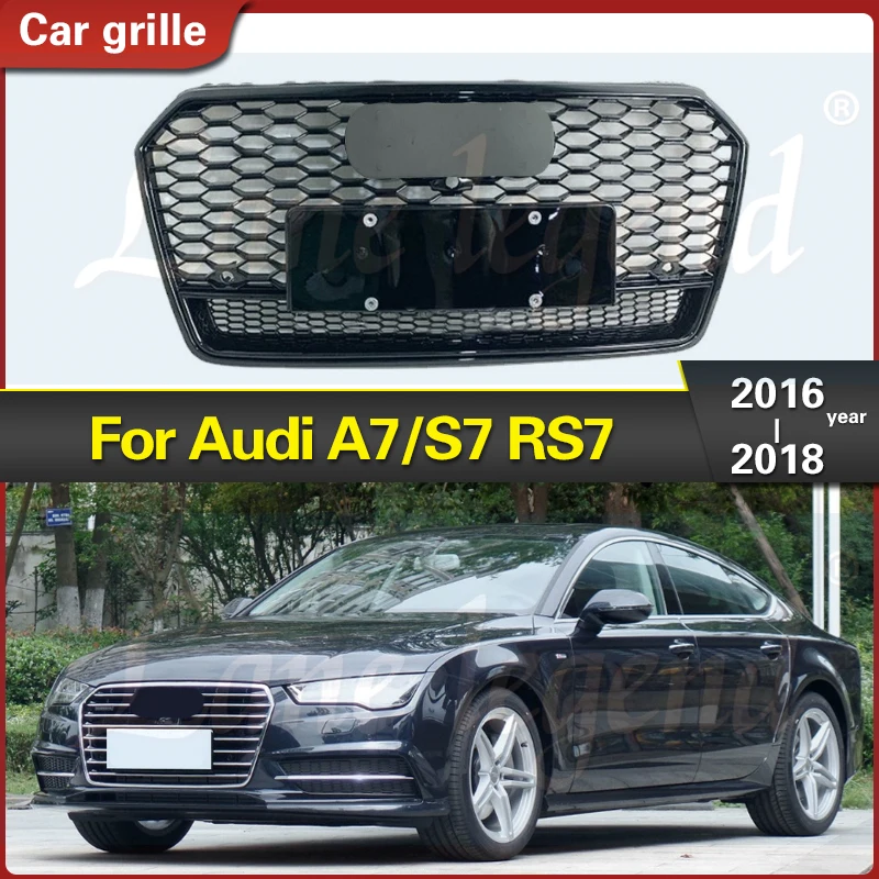 

For RS7 Style Front Sport Hex Mesh Honeycomb HoodGrill Gloss Black for Audi A7/S7 2016 2017 2018 Car Accessories Grills