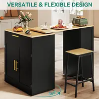 Expandable Kitchen Island with Seating, Power Outlet, Storage & Wheels - Black 4