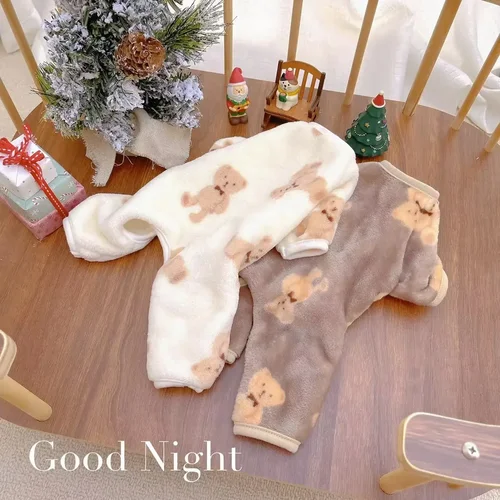 반려동물 플러시 점프슈트 중형견 소형견 옷, 따뜻한 벨벳 스위트 잠옷, 새끼 고양이 강아지 귀여운 풀오버, 치와와 푸들, 가을 겨울 2