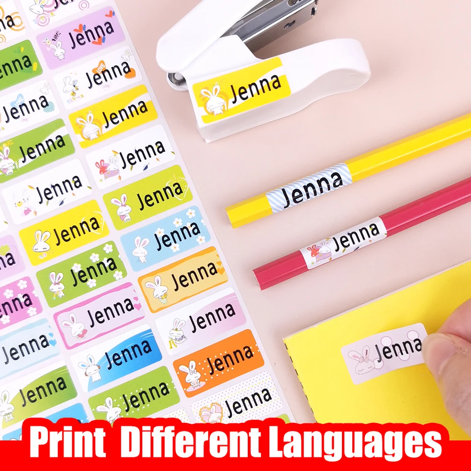 Pegatinas personalizadas para niños, pegatinas impermeables de varios  estilos con nombre, 60 piezas, 28x13mm, papelería para oficina - AliExpress