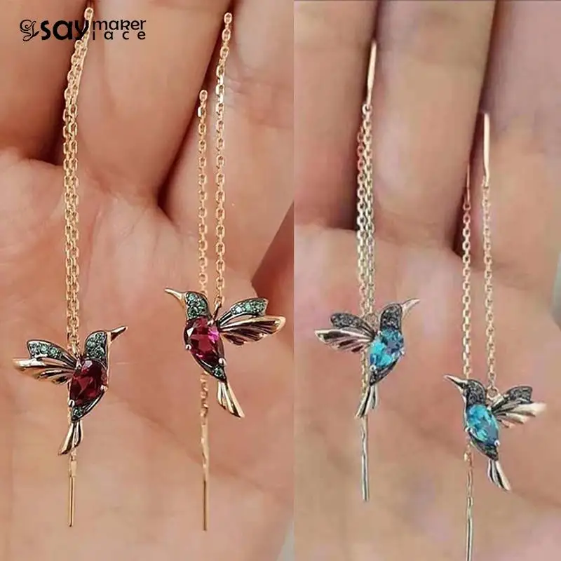 1 пара уникальных длинных висячих сережек, подвеска в виде птицы, кисточки, Кристальные Подвесные серьги, Женские Ювелирные изделия, дизайн 2 цветов
