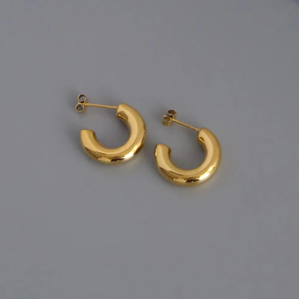 Punk Classics C Shape Open Round Circle Chunky Hoop Earrings Fashion Women Stainless Steel Smooth Thick Tube Huggie Ear Rings