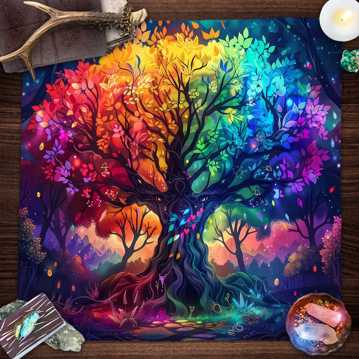 Life Tree Tarot Cloth Altar Cloth Starry Colorful Tree of Life Tarot Tablecloth for Reading Witchcraft Astrology Oracle Card Mat 6