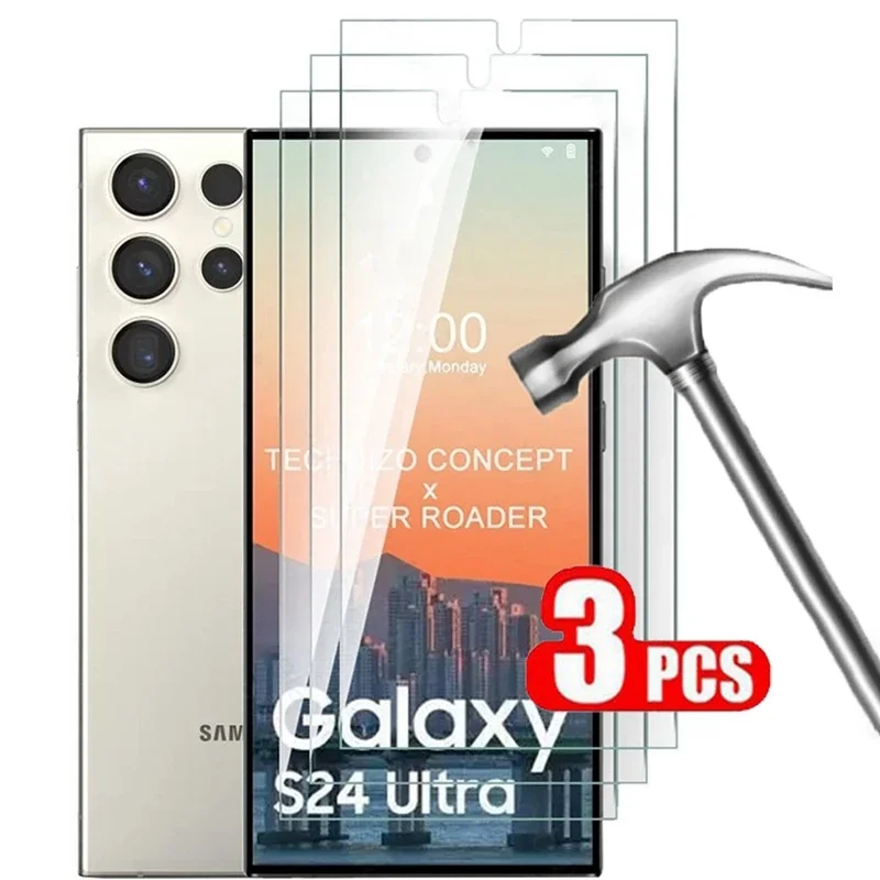 3 Pezzi Di Vetro Temperato Per Samsung Galaxy S24 Ultra S24 Plus S21 + S22 Plus S24 + S23 + S23 Plus Protezione Dello Schermo Sblocco Delle Impronte D