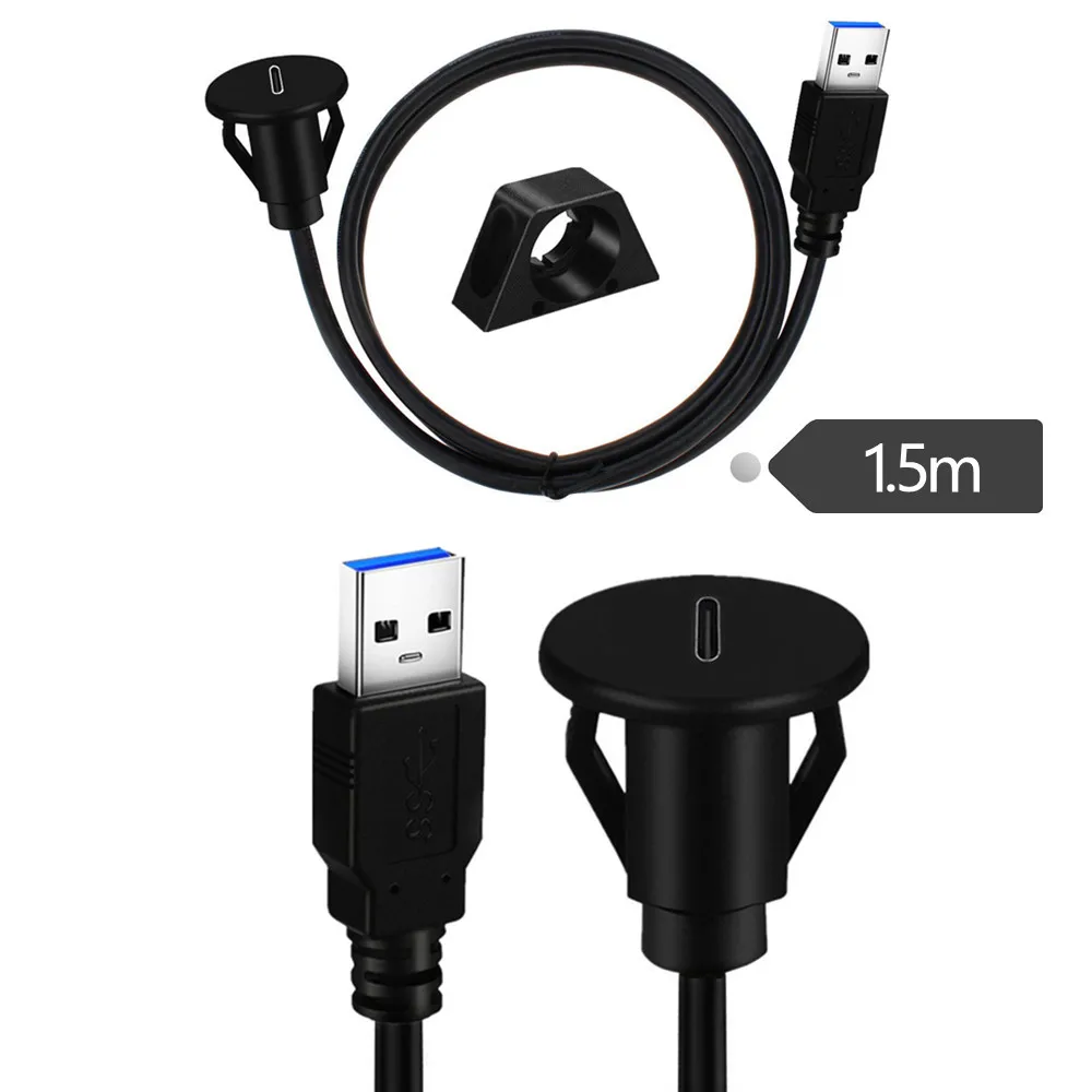 

1.5m Small USB 3.0 Versions A Male to Type C Female Flush Mount Cable Panel Mount Extension Cable for Car Boat Dashboard