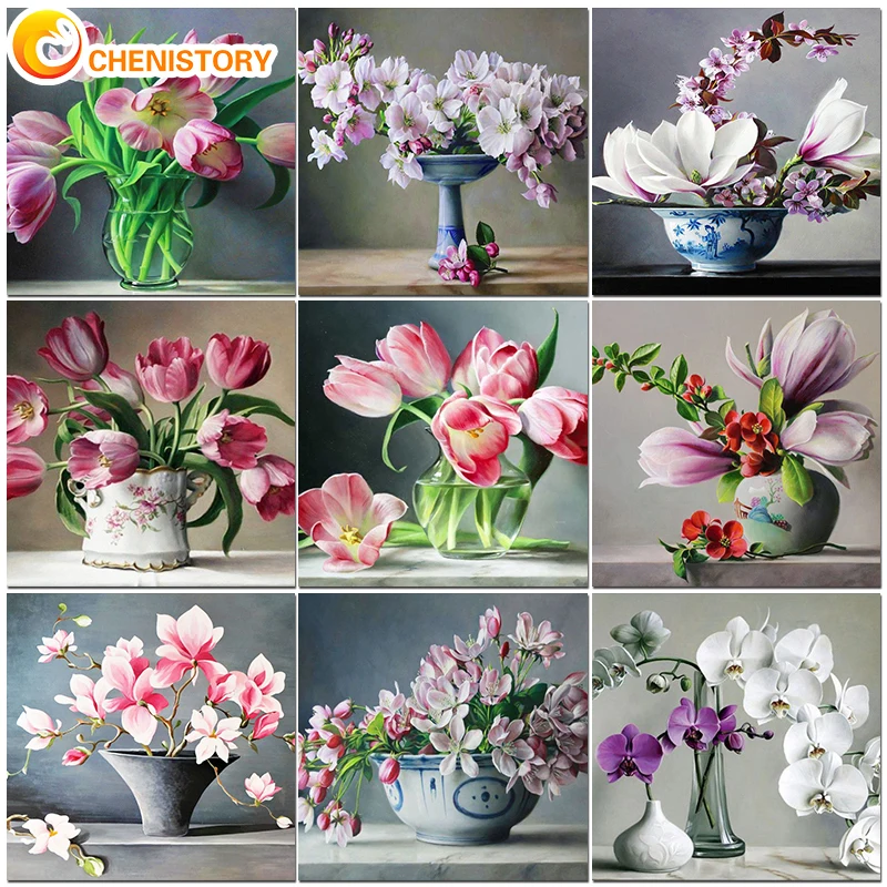 

CHENISTORY Painting By Numbers Kit Flower Paint By Numbers On Canvas With Frame DIY Number Painting Scenery Home Decor Wall Art