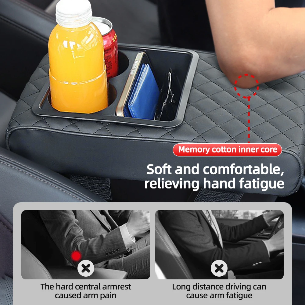 Center Console Armrest Auto Armrest Pillow Arm Rest Cover Memory Foam Car Armrest Cushion Cup Holder Booster Cushion